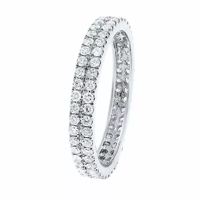 Double Row Scoop Micro Pave Round Diamond Eternity Band 18K White Gold 0.61cts • $1078.18