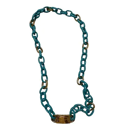 Michael Kors Turquoise & Gold Links Necklace 32  EUC Beautiful Must See • $42.49