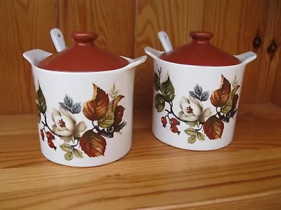 Midwinter Pottery Staffordshire Jam/Marmalade Preserve Pots & Spoons Pair Of VTG • £10.25