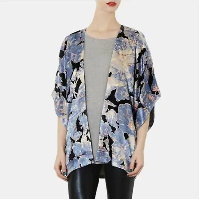 £26.30 • Buy Topshop 8 Chateau Femme Print Satin Blue Kimono Jacket Floral