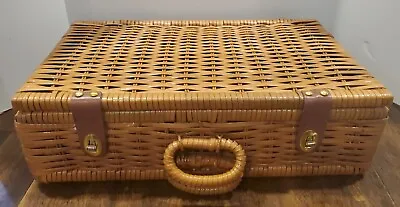 Vintage Woven Wicker Picnic Basket Suitcase BOHO Style Home Decor 9.5 X17 X5.5  • $39.99