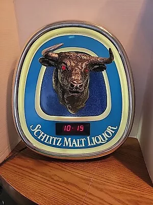 (VTG) 1980 Schlitz Beer Malt Liquor Bull Light Up Bull Head Clock Sign • $359.99