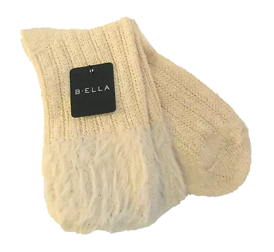 B. Ella Ladies Wool Cashmere Angora Blend Boot Socks Griselda Faux-Fur Top Ivory • $16