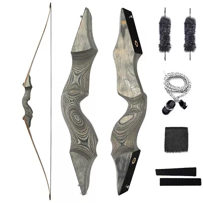 60  Archery Recurve Bow Longbow Set Takedown Wooden Riser 20-60lbs Hunt Shooting • $122.19