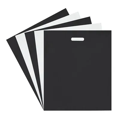 $16.99 • Buy 100 Pack Black And White Plastic Merchandise Retail Bags With Handles, 16 X 18 