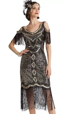 BABEYOND Womens 1920s Flapper Dress Vintage Long Fringe Dress Roaring 20s Large • $50