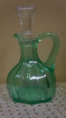 Vintage Green Glass Oil Or Vinegar  6  Small Decanter With Clear Glass Stopper • $12.95