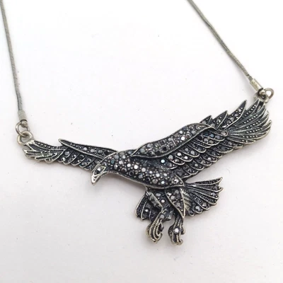 £8 • Buy Vintage Style Eagle Necklace Marcasite Effect Costume Necklace Silver Tone Retro
