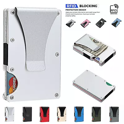 $11.44 • Buy Men's RFID Blocking Money Clip Slim Carbon Fiber Credit Card Holder Metal Wallet