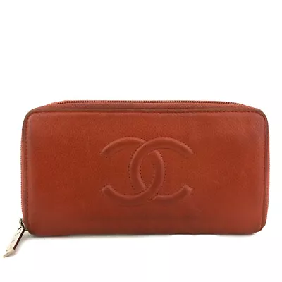 CHANEL CC Logo Black Caviar Skin Zip Around Long Wallet/9Y0510 • £0.80