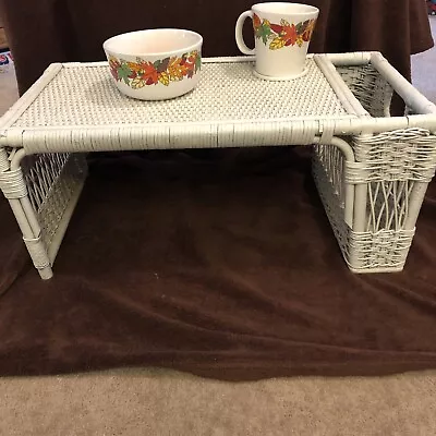 Vintage Boho Bamboo Wicker Rattan Bed Lap Breakfast Serving Tray Magazine Rack • $40