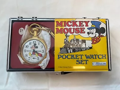 Vintage Mickey Mouse Train Pocket Watch Set 1970s Original Box Mint Cond Unused • $50