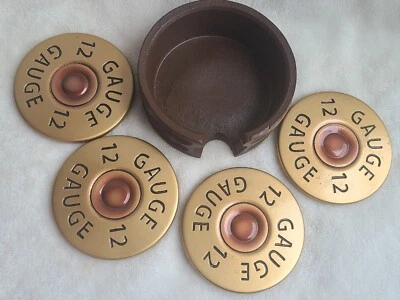 $14.99 • Buy 12 Gauge Shotgun Shell Coasters & Holder Set Mancave She-shed Gift Ammo Drinks 