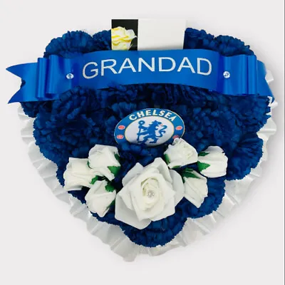 Artificial Chelsea Funeral Flowers Heart Wreath Memorial Grave Tribute Dad Blue • £24.99
