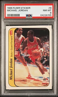 1986 Fleer Basketball Sticker 8 Michael Jordan Rookie Card Graded PSA 8 NM MINT • $1299.99