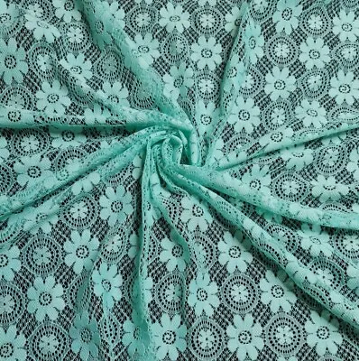 Floral Lace Fabric Light Green Colour 2-Way Stretch 55  Wide By The Metre • £3.99