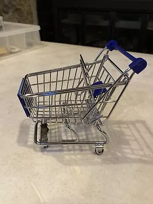 Mini Metal Shopping Cart Grocery Blue Handles Wire 6” Tall GG • $12