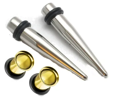Zaya Body Jewelry Surgical Steel Tapers And Gold Single Flare Tunnels Ear Stretc • $15.99