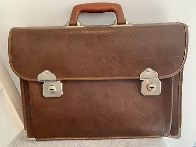 Vintage Cheney England Brown Leather Expandable Briefcase Satchel W/Locks No Key • $69