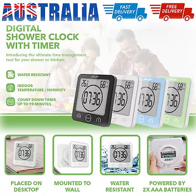 BALDR LCD Wall Waterproof Timer Bathroom Shower Clock Temperature Humidity Meter • $23.88