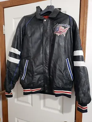 Vintage Michael Hoban Millennium USA Flag Striped Leather Jacket Size XL • $84.96