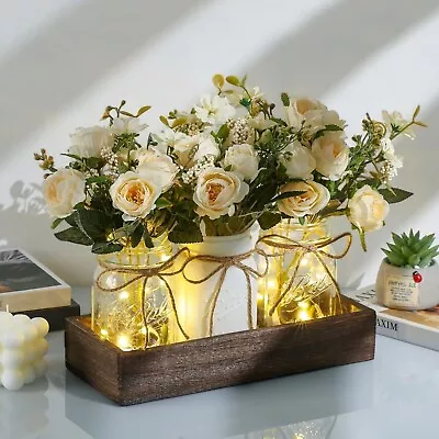 3 Pcs Mason Jar Centerpiece Decor With LED Lights White • $49.99