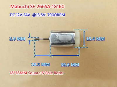 £1.92 • Buy Mabuchi SF-266SA DC 12V 24V 14500RPM Mini DC Motor Square 6-Pole Rotor 18*18MM 