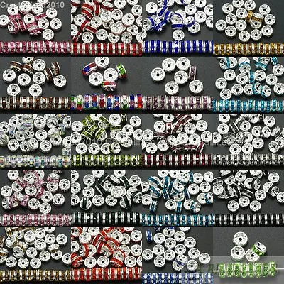 100 Czech Crystal Rhinestone Silver Rondelle Spacer Beads 4mm 5mm 6mm 8mm 10mm • $3.25