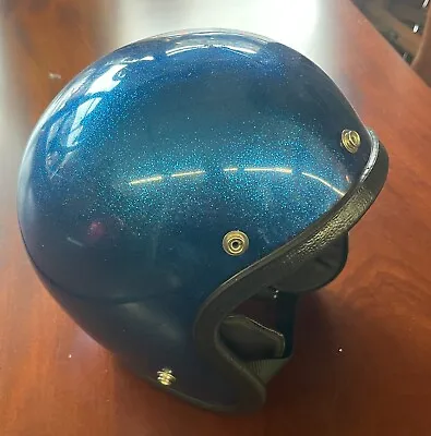 Vintage All Sport Open Face Motorcycle Helmet 1970s Era Blue Metal Flake • $79.99