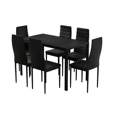 $307.92 • Buy Artiss Dining Chairs And Table Dining Set 6 Chair Set Of 7 Wooden Top Black