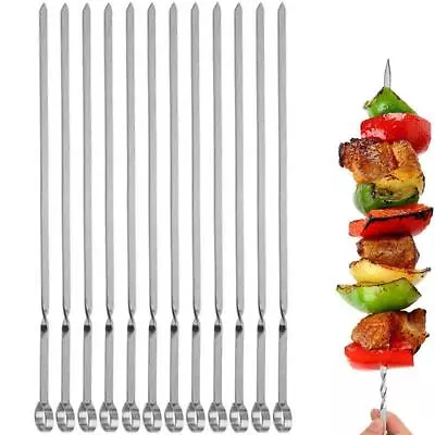 12 Pcs Kabob Skewers Flat Metal BBQ Barbecue Skewer 14 Long Stainless Steel Shi • $8.46