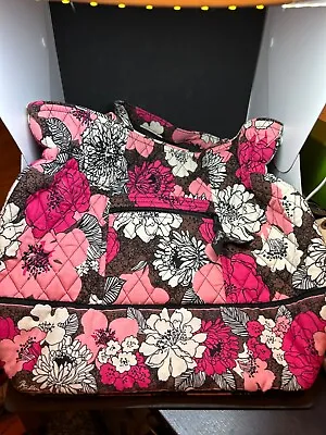 Vera Bradley Purse Retired HTF Floral Mocha Rouge Laura Bag Large  1333x • $55