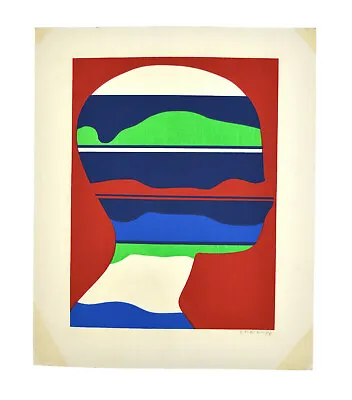 Ernest Trova “Falling Man Head With Landscape” 1978 Screenprint On Canvas Signed • $495