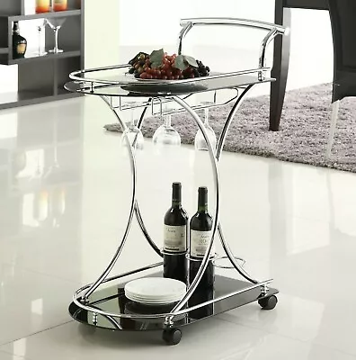 Serving Bar Cart Glass Metal Kitchen Wine Storage Trolley Wheels Coaster 910001 • $99.99