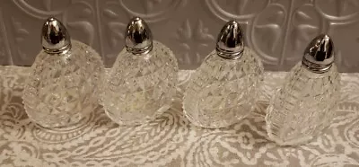 Vintage Mid Century I W Rice Hand Cut Glass Salt Pepper Shakers Set Of Four • $16.99