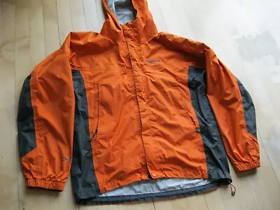 Marmot PreCip Eco WP Hood Zip Packable Rain Wind Jacket Orange Gray Men Small   • $49