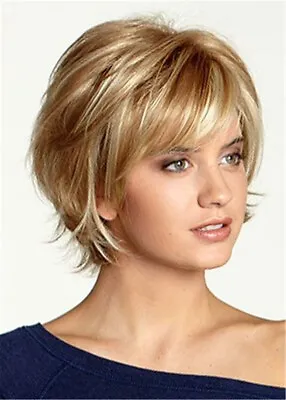 Short Choppy Layered Wavy Human Hair Blend Capless Wigs Women Natural Daily • $25.19