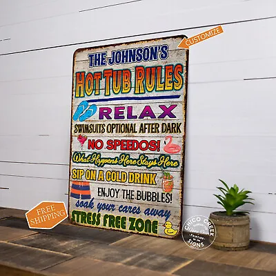 Personalized Hot Tub Rules Sign Patio Decor Outdoor Backyard BBQ 108122002008 • $20.95
