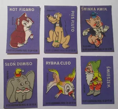 UNUSED! Lot 6 POLISH Matchbox Labels DUMBO PLUTO Pinocchio's FIGARO CLEO Dwarf • $29.99