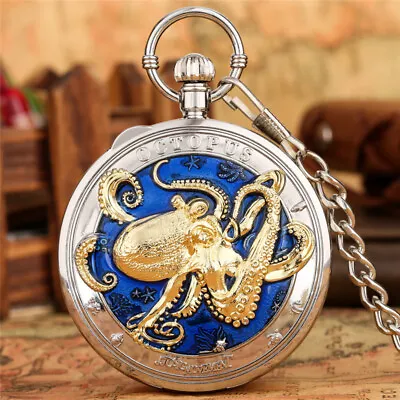 Octopus Pocket Watch Manual Musical Quartz Movement FOB Chain Uncommon Gifts • $15.97
