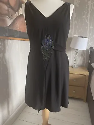 £49 • Buy Kate Moss Topshop Black Peacock Hand Beaded Stretch Mini Dress Size 16 New Tags
