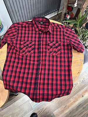 EMP Rock Rebel Red Plaid Shirt XL Mens Loud Red Check Flannel Redneck • £10