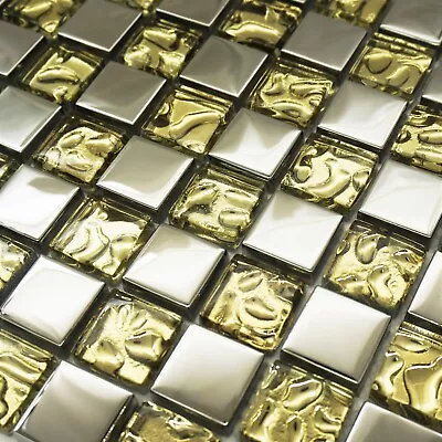 £4.90 • Buy Mosaic Tiles Sheet Dior Gold Glass Square For Walls Floors Kitchen Bathroom