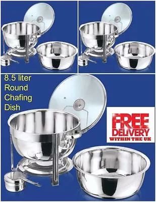 £99.99 • Buy Set Of 3 Round 8.5L Chafing Dish With Glass Lid/BUFFET DISH/PARTY FOOD WARMER
