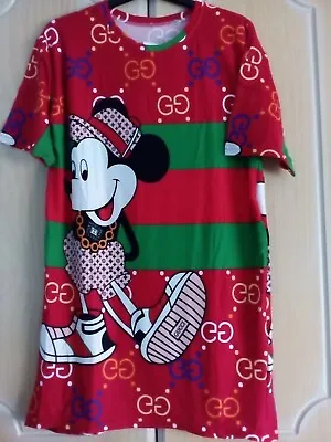 Disney Mickey Mouse Red T-shirt Dress Stretch Size To Fit UK12-14 • $12.45