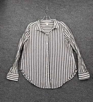 H&M Shirt Womens 10 Casual Button-Up White Striped Long Sleeves Cotton Blend  • $7.35