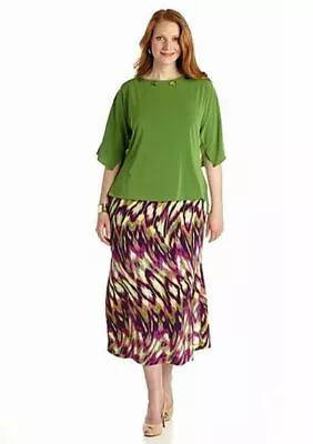 New Dana Kay Green Purple Tunic Midi Skirt Set Size 14 W Size 22 W Women $98 • $44.49