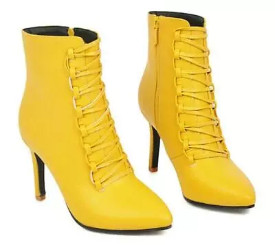 Fashion Women Ankle Boots Pointed Toe Lace Up Kitten Heel Booties Side Zip Shoes • $48.35