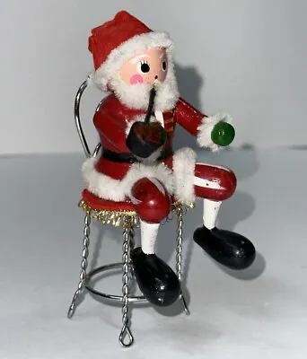 Vtg Santa Claus Christmas Smoking Pipe Sitting On Ice Cream Parlor Metal Stool • $10.79
