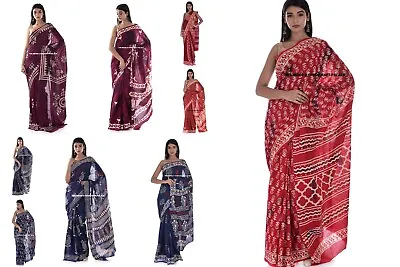 $64.89 • Buy Indian Cotton Saree Hand Block Printed Fabric Sari Ethnic Dress Clothing Saree